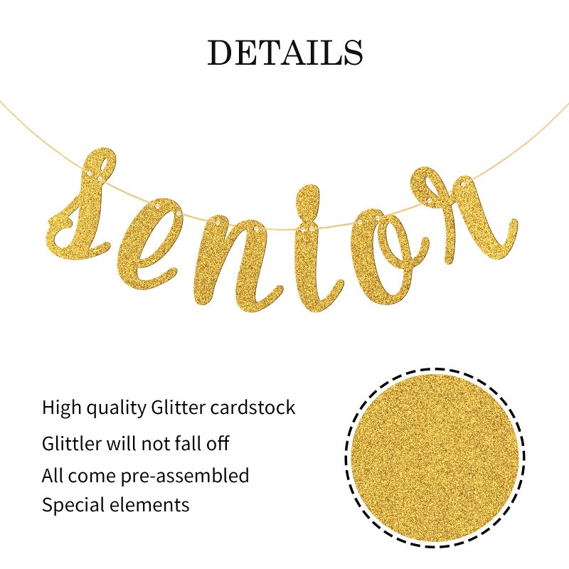 WeBenison Senior Banner Masters Smart Congratulations Banner Congrats Grad Party Bunting Decoration Supplies/Gold Glitter - Image 3